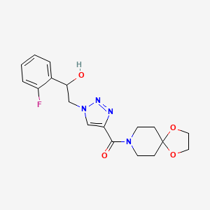 molecular formula C18H21FN4O4 B2676806 (1-(2-(2-fluorophenyl)-2-hydroxyethyl)-1H-1,2,3-triazol-4-yl)(1,4-dioxa-8-azaspiro[4.5]decan-8-yl)methanone CAS No. 2034477-58-0