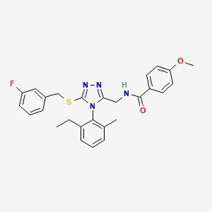 molecular formula C27H27FN4O2S B2676810 N-{[4-(2-ethyl-6-methylphenyl)-5-{[(3-fluorophenyl)methyl]sulfanyl}-4H-1,2,4-triazol-3-yl]methyl}-4-methoxybenzamide CAS No. 476451-67-9