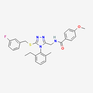 N-[[4-(2-ethyl-6-methylphenyl)-5-[(3-fluorophenyl)methylsulfanyl]-1,2,4-triazol-3-yl]methyl]-4-methoxybenzamide
