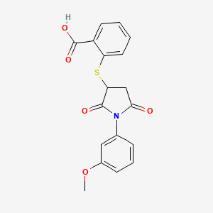 molecular formula C18H15NO5S B2676812 2-((1-(3-Methoxyphenyl)-2,5-dioxopyrrolidin-3-yl)thio)benzoic acid CAS No. 459421-27-3
