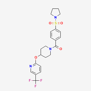 molecular formula C22H24F3N3O4S B2676875 (4-(Pyrrolidin-1-ylsulfonyl)phenyl)(4-((5-(trifluoromethyl)pyridin-2-yl)oxy)piperidin-1-yl)methanone CAS No. 1421451-50-4