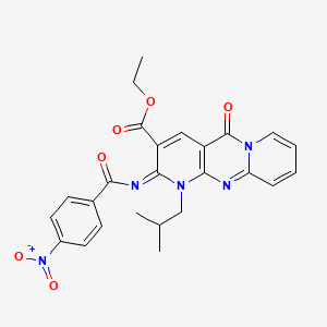 molecular formula C25H23N5O6 B2676916 ethyl 7-(2-methylpropyl)-6-(4-nitrobenzoyl)imino-2-oxo-1,7,9-triazatricyclo[8.4.0.03,8]tetradeca-3(8),4,9,11,13-pentaene-5-carboxylate CAS No. 534577-16-7