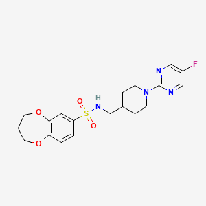 molecular formula C19H23FN4O4S B2676957 N-((1-(5-fluoropyrimidin-2-yl)piperidin-4-yl)methyl)-3,4-dihydro-2H-benzo[b][1,4]dioxepine-7-sulfonamide CAS No. 2034285-68-0