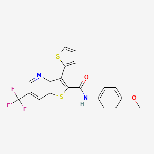 molecular formula C20H13F3N2O2S2 B2676961 N-(4-methoxyphenyl)-3-(2-thienyl)-6-(trifluoromethyl)thieno[3,2-b]pyridine-2-carboxamide CAS No. 477845-18-4