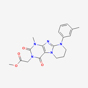 molecular formula C19H21N5O4 B2676983 methyl 2-[1-methyl-9-(3-methylphenyl)-2,4-dioxo-1H,2H,3H,4H,6H,7H,8H,9H-pyrimido[1,2-g]purin-3-yl]acetate CAS No. 845636-03-5