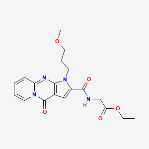 molecular formula C19H22N4O5 B2677054 Ethyl 2-(1-(3-methoxypropyl)-4-oxo-1,4-dihydropyrido[1,2-a]pyrrolo[2,3-d]pyrimidine-2-carboxamido)acetate CAS No. 900896-01-7