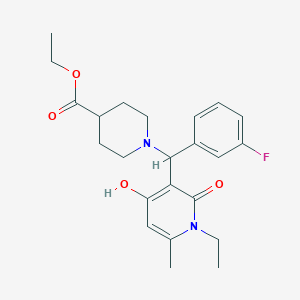 molecular formula C23H29FN2O4 B2677074 Ethyl 1-((1-ethyl-4-hydroxy-6-methyl-2-oxo-1,2-dihydropyridin-3-yl)(3-fluorophenyl)methyl)piperidine-4-carboxylate CAS No. 939240-13-8