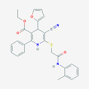molecular formula C28H25N3O4S B267710 ETHYL 5-CYANO-4-(FURAN-2-YL)-6-({[(2-METHYLPHENYL)CARBAMOYL]METHYL}SULFANYL)-2-PHENYL-1,4-DIHYDROPYRIDINE-3-CARBOXYLATE 