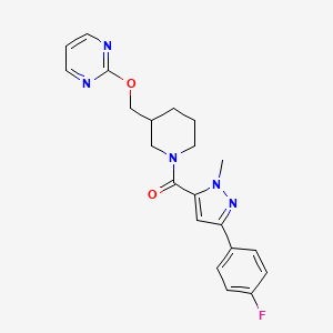 molecular formula C21H22FN5O2 B2677104 [5-(4-Fluorophenyl)-2-methylpyrazol-3-yl]-[3-(pyrimidin-2-yloxymethyl)piperidin-1-yl]methanone CAS No. 2379950-63-5