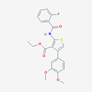 molecular formula C22H20FNO5S B267712 ethyl 4-(3,4-dimethoxyphenyl)-2-(2-fluorobenzamido)thiophene-3-carboxylate 
