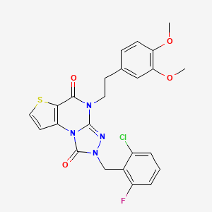 molecular formula C24H20ClFN4O4S B2677122 11-[(2-chloro-6-fluorophenyl)methyl]-8-[2-(3,4-dimethoxyphenyl)ethyl]-5-thia-1,8,10,11-tetrazatricyclo[7.3.0.02,6]dodeca-2(6),3,9-triene-7,12-dione CAS No. 1358028-17-7