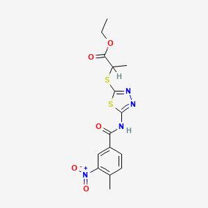 molecular formula C15H16N4O5S2 B2677138 Ethyl 2-((5-(4-methyl-3-nitrobenzamido)-1,3,4-thiadiazol-2-yl)thio)propanoate CAS No. 391874-97-8