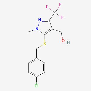 molecular formula C13H12ClF3N2OS B2677200 [5-[(4-Chlorobenzyl)sulfanyl]-1-methyl-3-(trifluoromethyl)-1H-pyrazol-4-yl]methanol CAS No. 318469-47-5