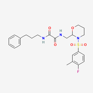 molecular formula C23H28FN3O5S B2677233 N-{[3-(4-fluoro-3-methylbenzenesulfonyl)-1,3-oxazinan-2-yl]methyl}-N'-(3-phenylpropyl)ethanediamide CAS No. 872724-83-9