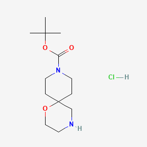 molecular formula C13H25ClN2O3 B2677305 Tert-butyl 1-oxa-4,9-diazaspiro[5.5]undecane-9-carboxylate hydrochloride CAS No. 1179340-30-7