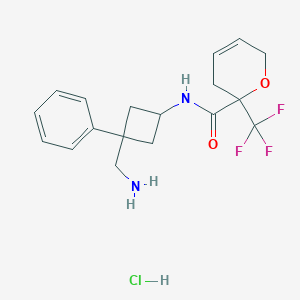 molecular formula C18H22ClF3N2O2 B2677336 N-[3-(Aminomethyl)-3-phenylcyclobutyl]-6-(trifluoromethyl)-2,5-dihydropyran-6-carboxamide;hydrochloride CAS No. 2418630-17-6