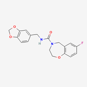 molecular formula C18H17FN2O4 B2677343 N-(benzo[d][1,3]dioxol-5-ylmethyl)-7-fluoro-2,3-dihydrobenzo[f][1,4]oxazepine-4(5H)-carboxamide CAS No. 2034290-62-3