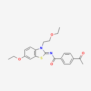 molecular formula C22H24N2O4S B2677375 4-acetyl-N-[(2Z)-6-ethoxy-3-(2-ethoxyethyl)-2,3-dihydro-1,3-benzothiazol-2-ylidene]benzamide CAS No. 865174-25-0
