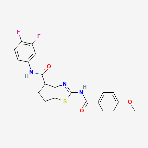 molecular formula C21H17F2N3O3S B2677390 N-(3,4-difluorophenyl)-2-(4-methoxybenzamido)-5,6-dihydro-4H-cyclopenta[d]thiazole-4-carboxamide CAS No. 941968-31-6
