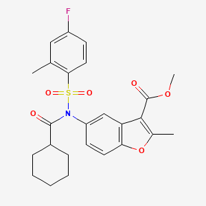 methyl 5-(N-((4-fluoro-2-methylphenyl)sulfonyl)cyclohexanecarboxamido)-2-methylbenzofuran-3-carboxylate