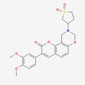 molecular formula C23H23NO7S B2677462 3-(3,4-dimethoxyphenyl)-9-(1,1-dioxidotetrahydrothiophen-3-yl)-9,10-dihydrochromeno[8,7-e][1,3]oxazin-2(8H)-one CAS No. 951993-02-5