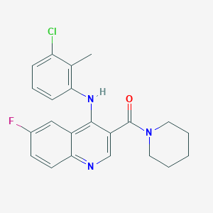 molecular formula C22H21ClFN3O B2677501 N-(3-chloro-2-methylphenyl)-6-fluoro-3-(piperidine-1-carbonyl)quinolin-4-amine CAS No. 1358590-50-7