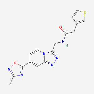 molecular formula C16H14N6O2S B2677571 N-((7-(3-methyl-1,2,4-oxadiazol-5-yl)-[1,2,4]triazolo[4,3-a]pyridin-3-yl)methyl)-2-(thiophen-3-yl)acetamide CAS No. 2034531-00-3