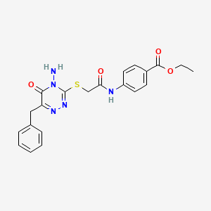 molecular formula C21H21N5O4S B2677581 Ethyl 4-({[(4-amino-6-benzyl-5-oxo-4,5-dihydro-1,2,4-triazin-3-yl)sulfanyl]acetyl}amino)benzoate CAS No. 886964-77-8