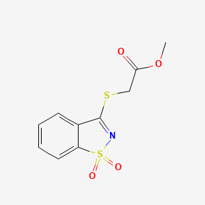 molecular formula C10H9NO4S2 B2677590 Methyl [(1,1-dioxido-1,2-benzothiazol-3-yl)sulfanyl]acetate CAS No. 85524-16-9