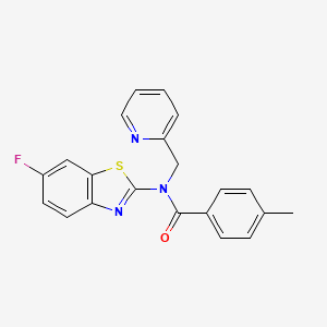 molecular formula C21H16FN3OS B2677593 N-(6-fluorobenzo[d]thiazol-2-yl)-4-methyl-N-(pyridin-2-ylmethyl)benzamide CAS No. 941968-04-3