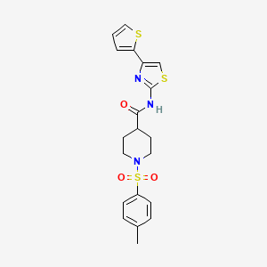 molecular formula C20H21N3O3S3 B2677601 N-(4-(thiophen-2-yl)thiazol-2-yl)-1-tosylpiperidine-4-carboxamide CAS No. 941982-02-1