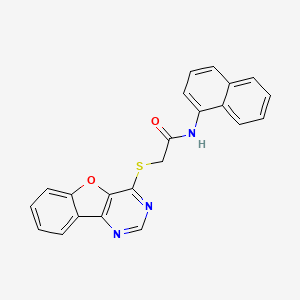 molecular formula C22H15N3O2S B2677610 2-(benzofuro[3,2-d]pyrimidin-4-ylthio)-N-(naphthalen-1-yl)acetamide CAS No. 851130-38-6