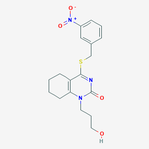 molecular formula C18H21N3O4S B2677621 1-(3-hydroxypropyl)-4-((3-nitrobenzyl)thio)-5,6,7,8-tetrahydroquinazolin-2(1H)-one CAS No. 899974-09-5