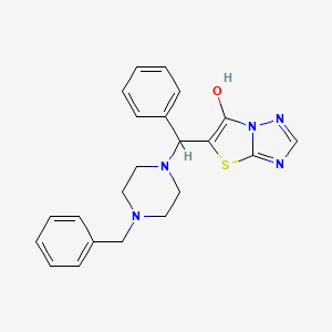 molecular formula C22H23N5OS B2677624 5-((4-Benzylpiperazin-1-yl)(phenyl)methyl)thiazolo[3,2-b][1,2,4]triazol-6-ol CAS No. 868219-32-3
