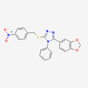 molecular formula C22H16N4O4S B2677630 3-(1,3-benzodioxol-5-yl)-5-[(4-nitrobenzyl)sulfanyl]-4-phenyl-4H-1,2,4-triazole CAS No. 496776-83-1
