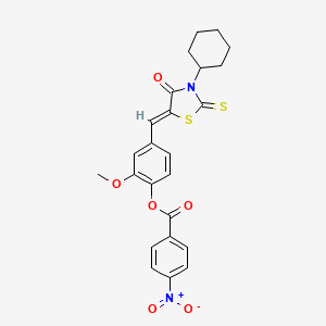 molecular formula C24H22N2O6S2 B2677632 3-Cyclohexyl-5-[[3-methoxy-4-[(4-nitrobenzoyl)oxy]phenyl]methylene]-2-thioxo-4-thiazolidinone CAS No. 374086-58-5