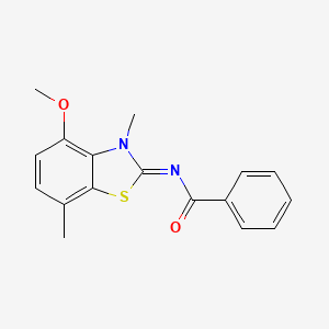 molecular formula C17H16N2O2S B2677640 N-[(2Z)-4-methoxy-3,7-dimethyl-2,3-dihydro-1,3-benzothiazol-2-ylidene]benzamide CAS No. 1164563-66-9