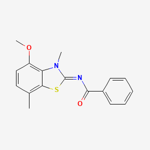 molecular formula C17H16N2O2S B2677640 N-(4-methoxy-3,7-dimethyl-1,3-benzothiazol-2-ylidene)benzamide CAS No. 1164563-66-9