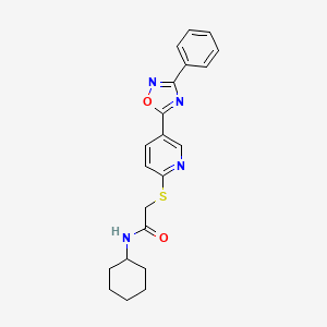 molecular formula C21H22N4O2S B2677660 N-cyclohexyl-2-((5-(3-phenyl-1,2,4-oxadiazol-5-yl)pyridin-2-yl)thio)acetamide CAS No. 1251623-08-1