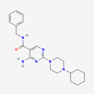 molecular formula C22H30N6O B2677671 4-amino-N-benzyl-2-(4-cyclohexylpiperazin-1-yl)pyrimidine-5-carboxamide CAS No. 1251600-76-6