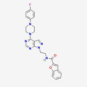 molecular formula C26H24FN7O2 B2677674 N-(2-(4-(4-(4-fluorophenyl)piperazin-1-yl)-1H-pyrazolo[3,4-d]pyrimidin-1-yl)ethyl)benzofuran-2-carboxamide CAS No. 1021123-35-2