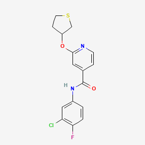 molecular formula C16H14ClFN2O2S B2677688 N-(3-chloro-4-fluorophenyl)-2-(thiolan-3-yloxy)pyridine-4-carboxamide CAS No. 2034388-65-1