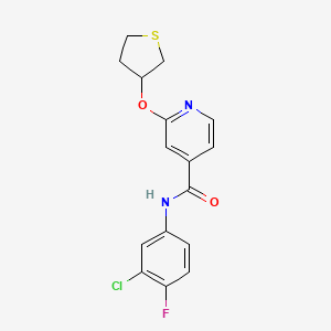 molecular formula C16H14ClFN2O2S B2677688 N-(3-chloro-4-fluorophenyl)-2-((tetrahydrothiophen-3-yl)oxy)isonicotinamide CAS No. 2034388-65-1