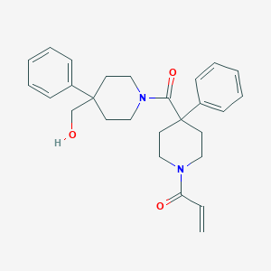 molecular formula C27H32N2O3 B2677692 1-[4-[4-(Hydroxymethyl)-4-phenylpiperidine-1-carbonyl]-4-phenylpiperidin-1-yl]prop-2-en-1-one CAS No. 2361719-03-9
