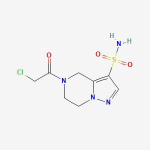 molecular formula C8H11ClN4O3S B2677700 5-(2-Chloroacetyl)-6,7-dihydro-4H-pyrazolo[1,5-a]pyrazine-3-sulfonamide CAS No. 2411299-43-7