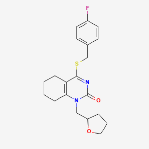 molecular formula C20H23FN2O2S B2677706 4-((4-fluorobenzyl)thio)-1-((tetrahydrofuran-2-yl)methyl)-5,6,7,8-tetrahydroquinazolin-2(1H)-one CAS No. 899993-49-8
