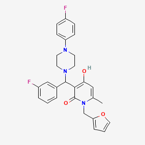 molecular formula C28H27F2N3O3 B2677714 3-((3-fluorophenyl)(4-(4-fluorophenyl)piperazin-1-yl)methyl)-1-(furan-2-ylmethyl)-4-hydroxy-6-methylpyridin-2(1H)-one CAS No. 897612-60-1