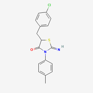 molecular formula C17H15ClN2OS B2677756 5-[(4-Chlorophenyl)methyl]-2-imino-3-(4-methylphenyl)-1,3-thiazolidin-4-one CAS No. 1049035-65-5
