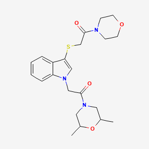 B2677757 1-(2,6-dimethylmorpholino)-2-(3-((2-morpholino-2-oxoethyl)thio)-1H-indol-1-yl)ethanone CAS No. 887459-34-9
