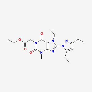 molecular formula C19H26N6O4 B2677759 ethyl 2-(8-(3,5-diethyl-1H-pyrazol-1-yl)-7-ethyl-3-methyl-2,6-dioxo-2,3,6,7-tetrahydro-1H-purin-1-yl)acetate CAS No. 1013768-27-8